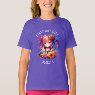 Cute Rainbow Anime Girl Birthday Girl Personalised T-Shirt