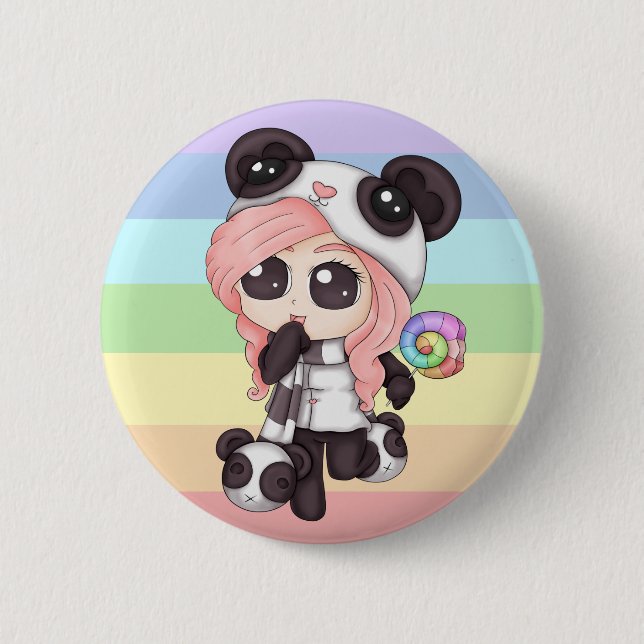 Cute Rainbow Anime Panda Girl 6 Cm Round Badge (Front)