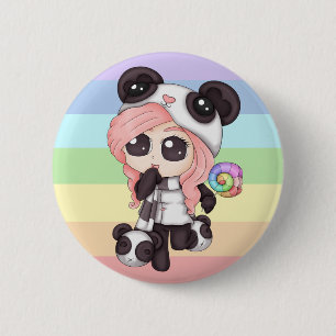 Cute Rainbow Anime Panda Girl 6 Cm Round Badge