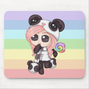 Cute Rainbow Anime Panda Girl Mouse Mat