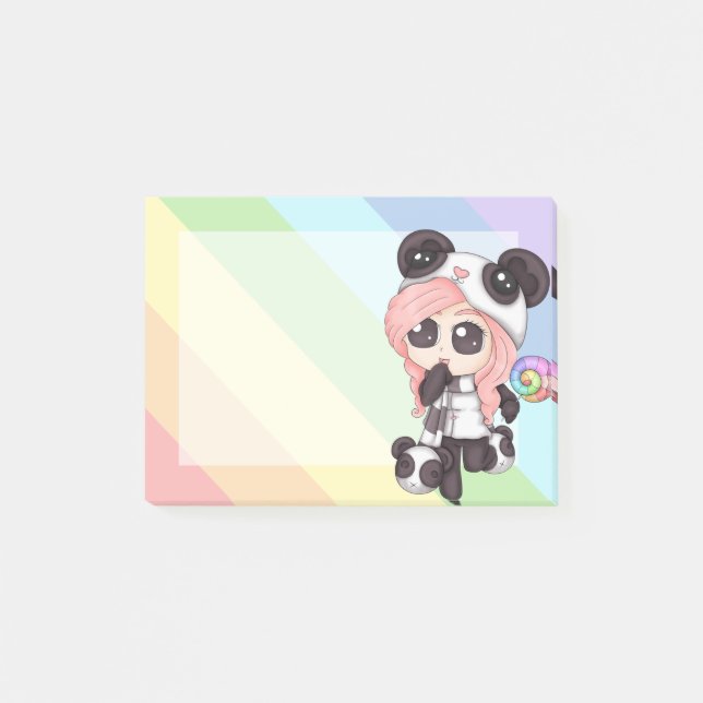 Cute Rainbow Anime Panda Girl Post-it Notes (Front)
