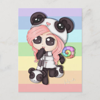 Cute Rainbow Anime Panda Girl Postcard