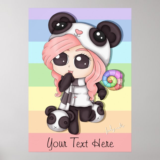 Cute Rainbow Anime Panda Girl Poster (Front)