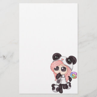 Cute Rainbow Anime Panda Girl Stationery