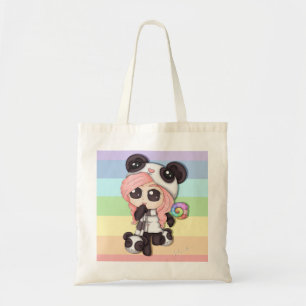 Cute Rainbow Anime Panda Girl Tote Bag