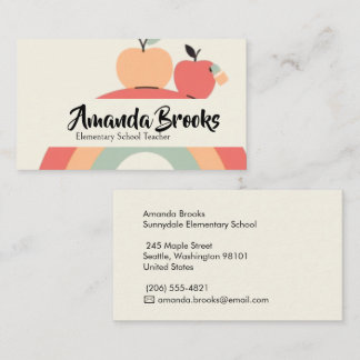 Cute Rainbow Apple School Teacher Professor Business Card