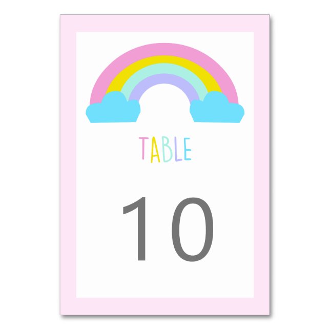 Cute Rainbow baby shower bright soft pastel colour Table Number (Front)