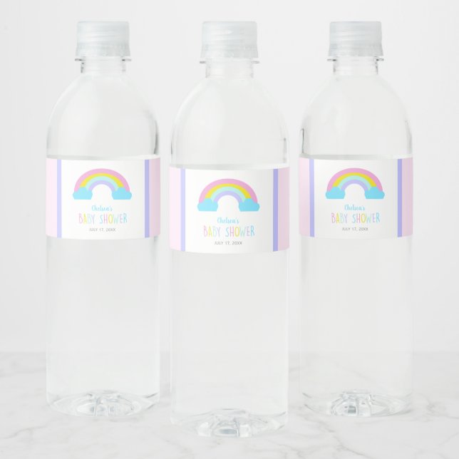 Cute Rainbow Baby Shower Bright Soft Pastel colour Water Bottle Label (Bottles)