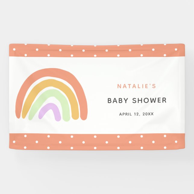 Cute Rainbow Baby Shower Elegant Simple Peach Banner (Horizontal)