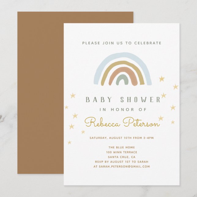 Cute Rainbow Baby Shower Invitation (Front/Back)