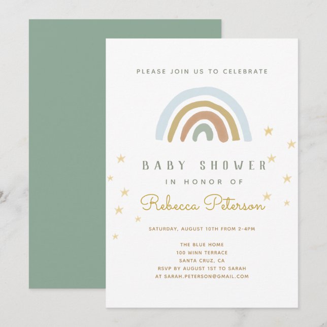 Cute Rainbow Baby Shower Invitation (Front/Back)