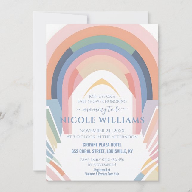 Cute Rainbow Baby Shower Minimalist Pastel RSVP Invitation (Front)