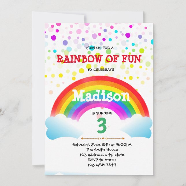 Cute rainbow birthday invitation (Front)