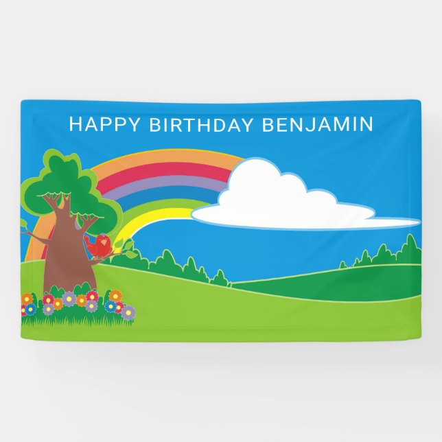Cute Rainbow Birthday Party Banner (Horizontal)