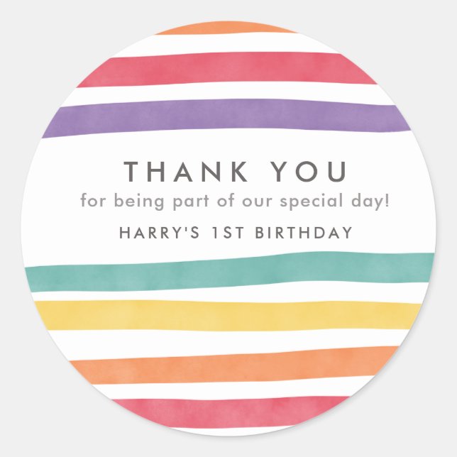 Cute Rainbow Birthday Party Thank You Stickers (Front)