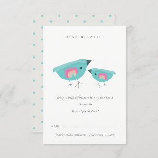 Cute Rainbow Blue Birdy Diaper Raffle Baby Shower Enclosure Card