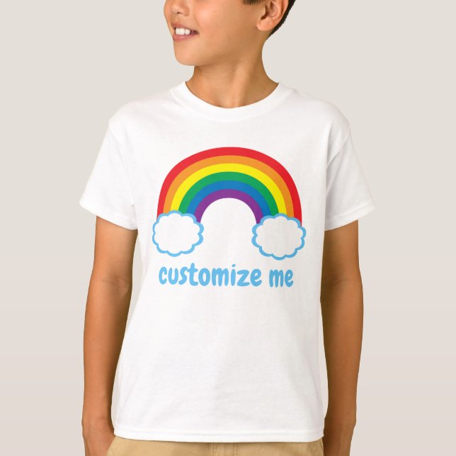Cute Rainbow Blue Clouds Monogram Cool Kids T-Shirt (Front)