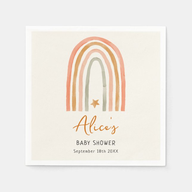 Cute Rainbow Boho Baby Shower Napkin (Front)