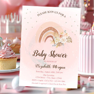 Cute Rainbow Boho Flowers Baby Shower Invitation