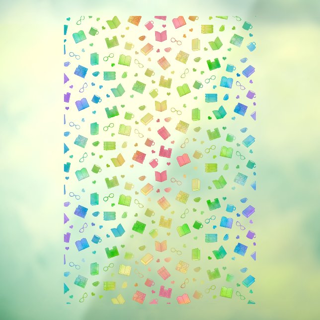 Cute Rainbow Book and Reading Pattern Window Cling (Sheet 3)