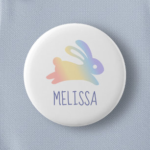 Cute Rainbow Bunny Rabbit Custom Name Button