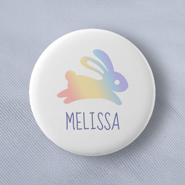 Cute Rainbow Bunny Rabbit Custom Name Button (Creator Uploaded)