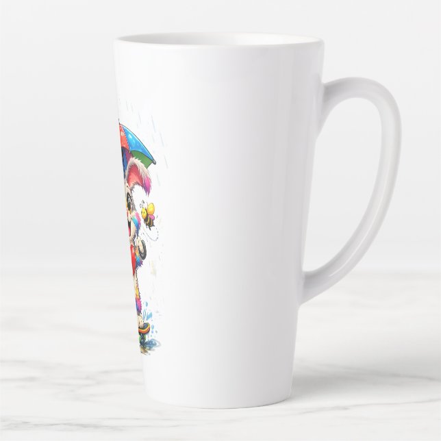 Cute Rainbow Bunny with Umbrella Design Latte Mug (Right)