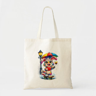 Cute Rainbow Bunny with Umbrella Design Tote Bag