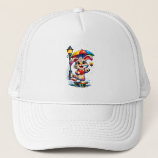 Cute Rainbow Bunny with Umbrella Design Trucker Hat