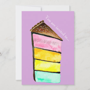 Cute rainbow cake girl or tween birthday party invitation