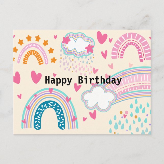Cute rainbow cartoon Postcards Birthday (Front)