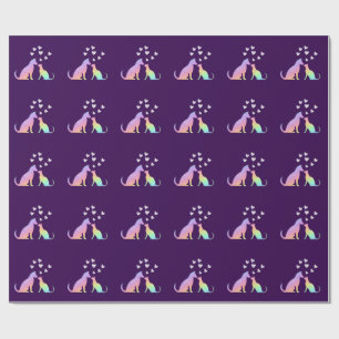 Cute Rainbow Cat and Dog Silhouette Love Purple To Wrapping Paper