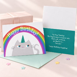 Cute Rainbow Cat Birthday Card Funny Kawaii