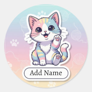 Cute Rainbow Cat Sticker with Custom Name