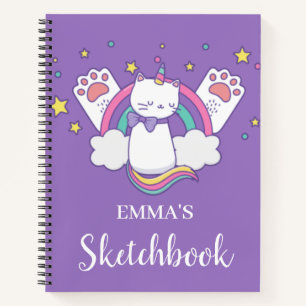 Cute Rainbow Caticorn Personalised Kids Sketchbook Notebook