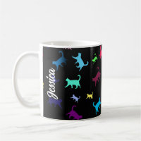 Cute Rainbow Cats Pattern Black Monogram