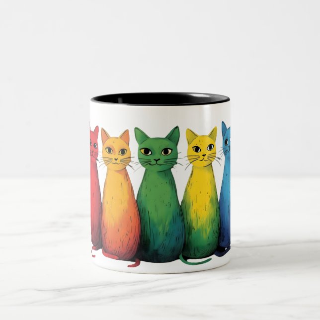 Cute Rainbow Cats Two-Tone Coffee Mug (Center)