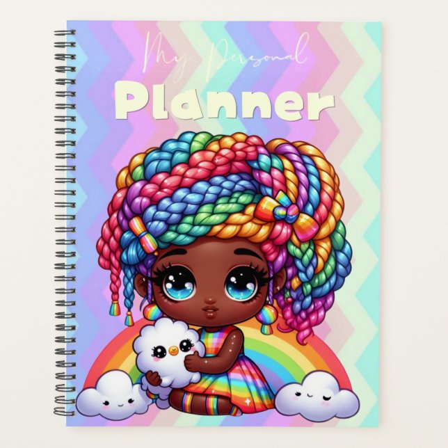 Cute Rainbow Chibi Girl "My Personal Planner"  Planner (Front)