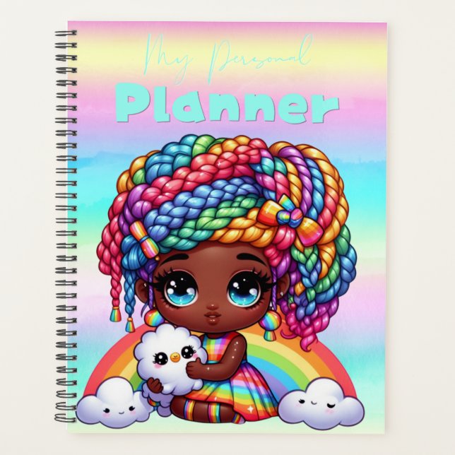 Cute Rainbow Chibi Girl "My Personal Planner"  Planner (Front)