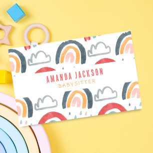 Cute Rainbow Childcare Daycare Babysitting Kids Business Card