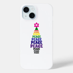 Cute Rainbow Christmas Peace Tree Add Initial iPhone 15 Case