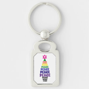 Cute Rainbow Christmas Peace Tree Add Initial Key Ring
