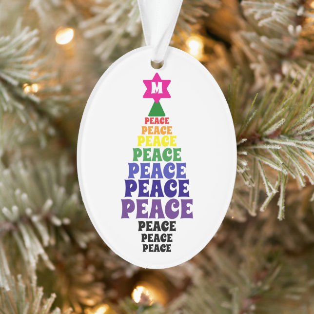 Cute Rainbow Christmas Peace Tree Add Initial Ornament (Tree)