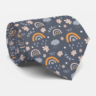 Cute rainbow cloud flower pattern tie