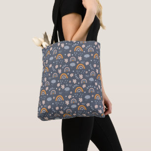 Cute rainbow cloud flower pattern tote bag