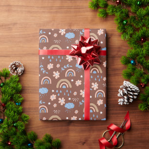 Cute rainbow cloud flower pattern wrapping paper