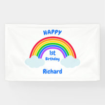 Cute Rainbow Clouds 1st Birthday