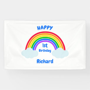 Cute Rainbow Clouds 1st Birthday Banner
