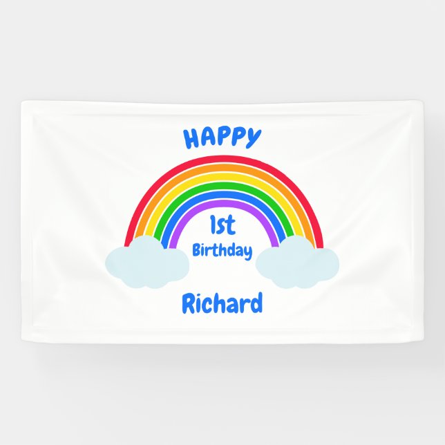 Cute Rainbow Clouds 1st Birthday Banner (Horizontal)
