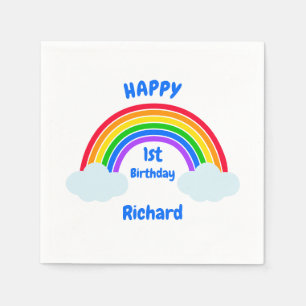 Cute Rainbow Clouds 1st Birthday Napkin